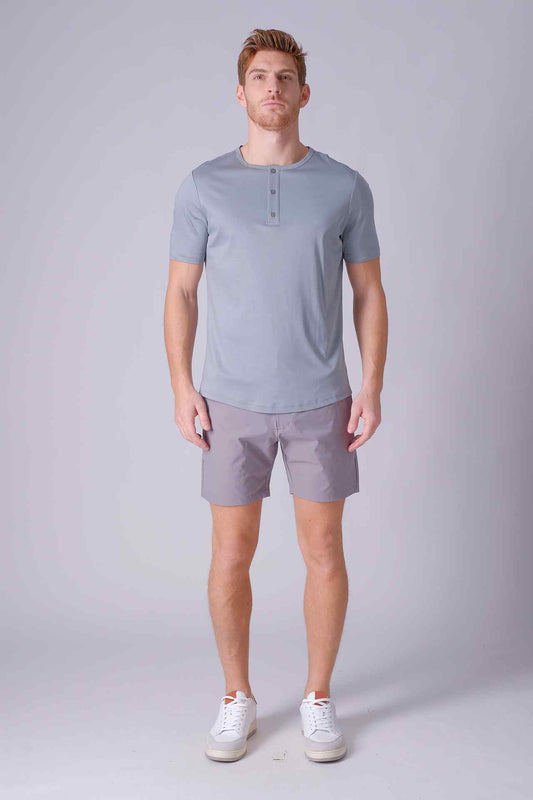 SPJ0402 - Finest US Supima Cotton Curve-Hem Short Sleeve Henley - Space Grey