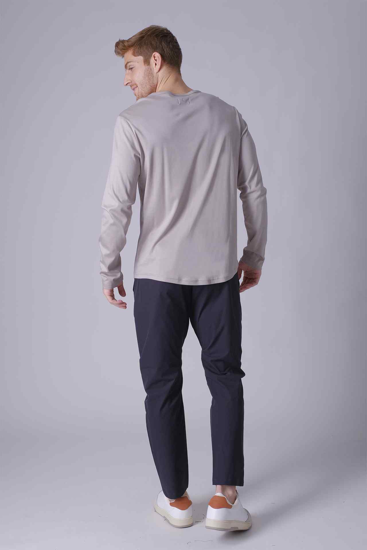 SPJ0403 - Finest US Supima Cotton Curve-Hem Long Sleeve Henley