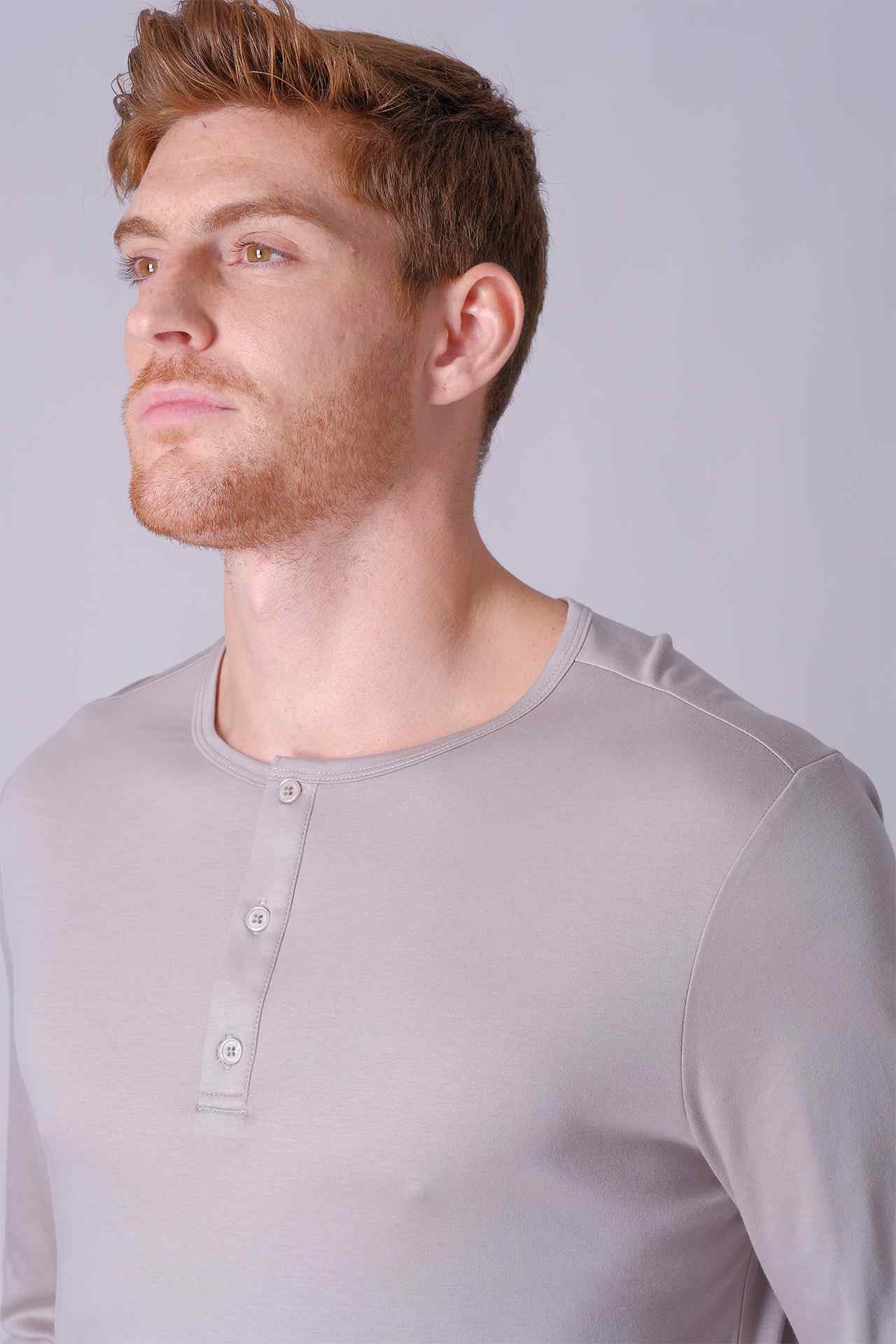 SPJ0403 - Finest US Supima Cotton Curve-Hem Long Sleeve Henley