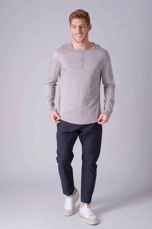 SPJ0403 - Finest US Supima Cotton Curve-Hem Long Sleeve Henley