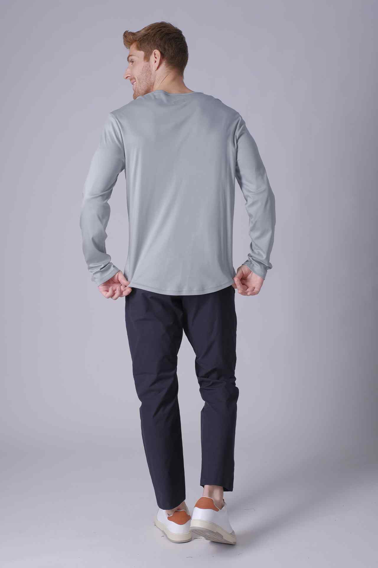 SPJ0403 - Finest US Supima Cotton Curve-Hem Long Sleeve Henley - Basalt