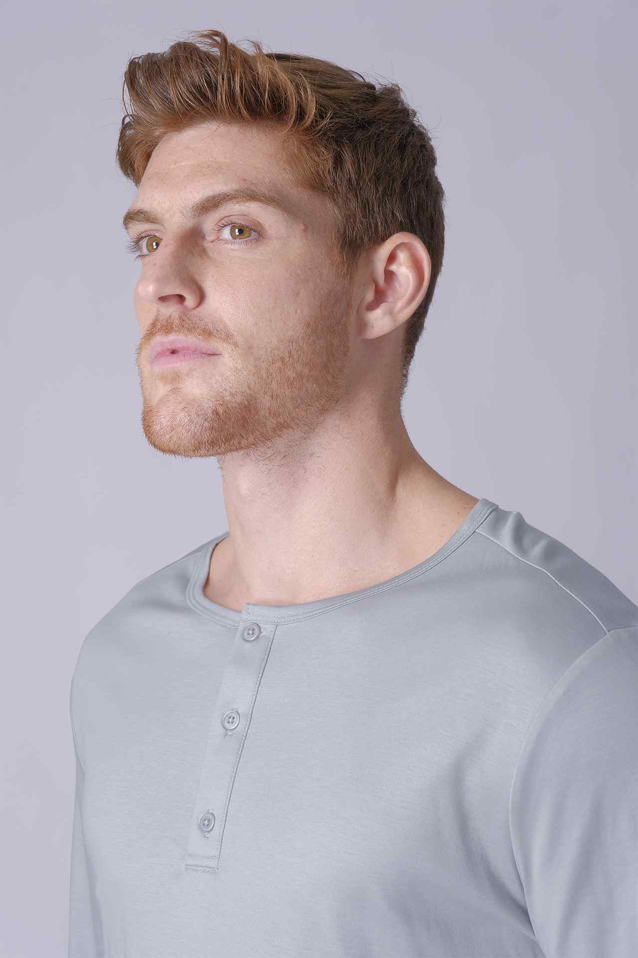 SPJ0403 - Finest US Supima Cotton Curve-Hem Long Sleeve Henley - Basalt