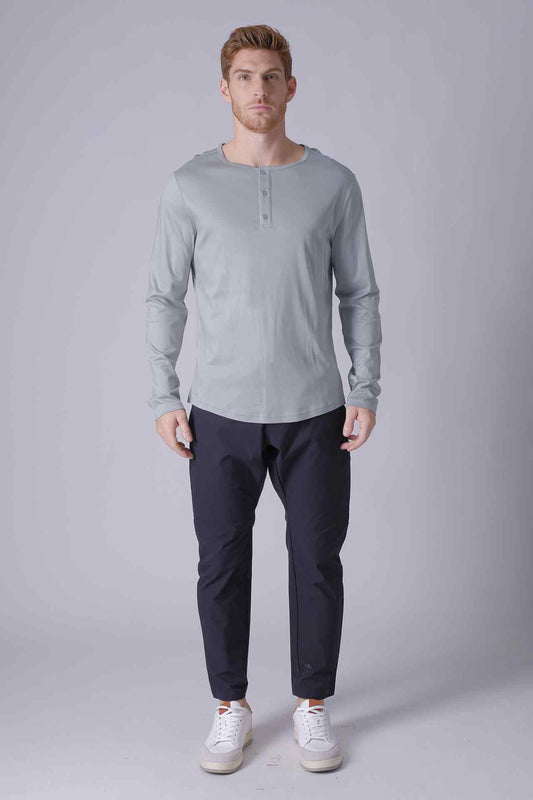 SPJ0403 - Finest US Supima Cotton Curve-Hem Long Sleeve Henley - Basalt