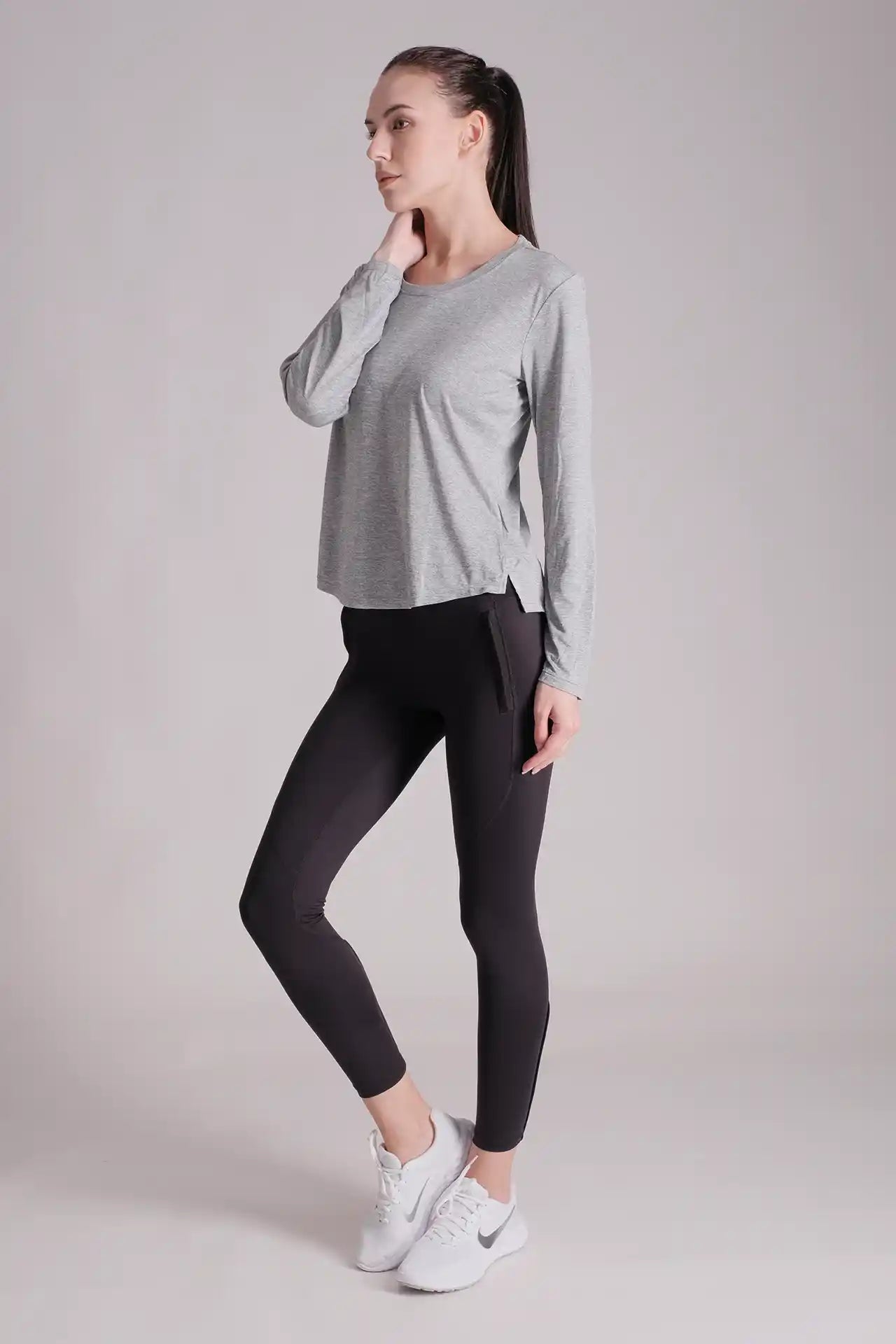 SPWJ0412 - Women's Lightweight Anti-UV Split Hem Long Sleeve Tee - Grey