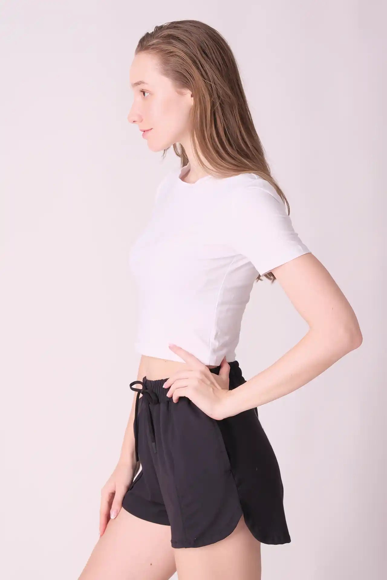 SPWJ0423 - Women's Essential Organic Cotton Stretchy Crop Tee - White