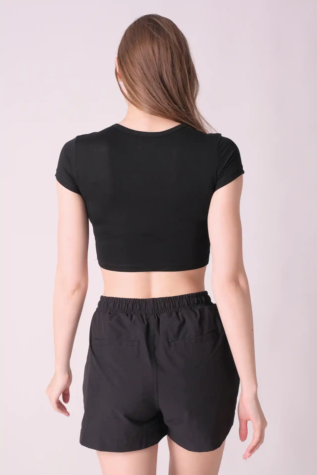 SPWJ0424 - Women's Essential Stretch Viscose Crop Tee - Black