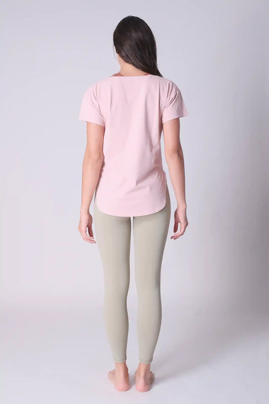 SPWJ0425 - Women's Wide Neck Curved Hem Yoga Tee - Baby pink