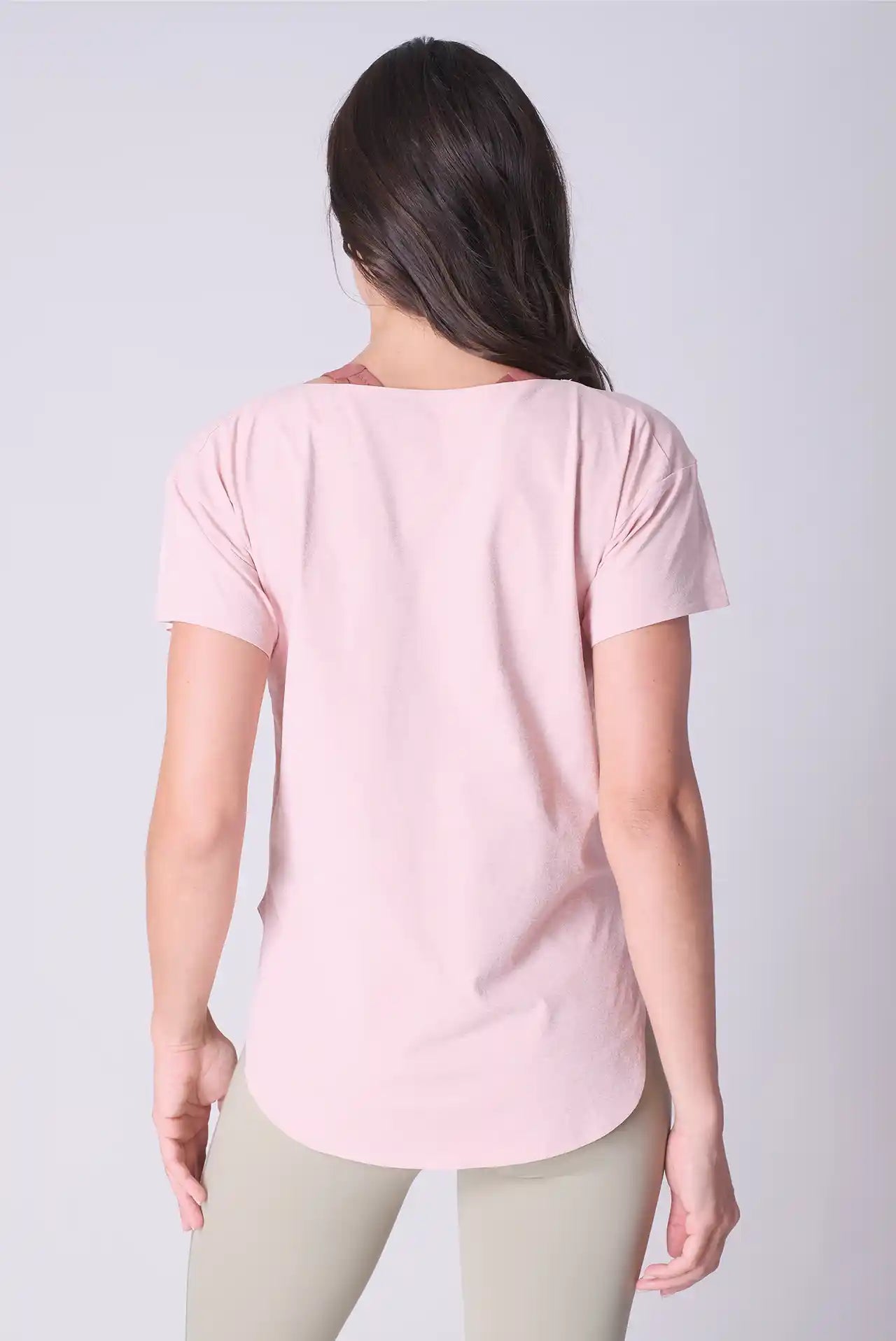 SPWJ0425 - Women's Wide Neck Curved Hem Yoga Tee - Baby pink