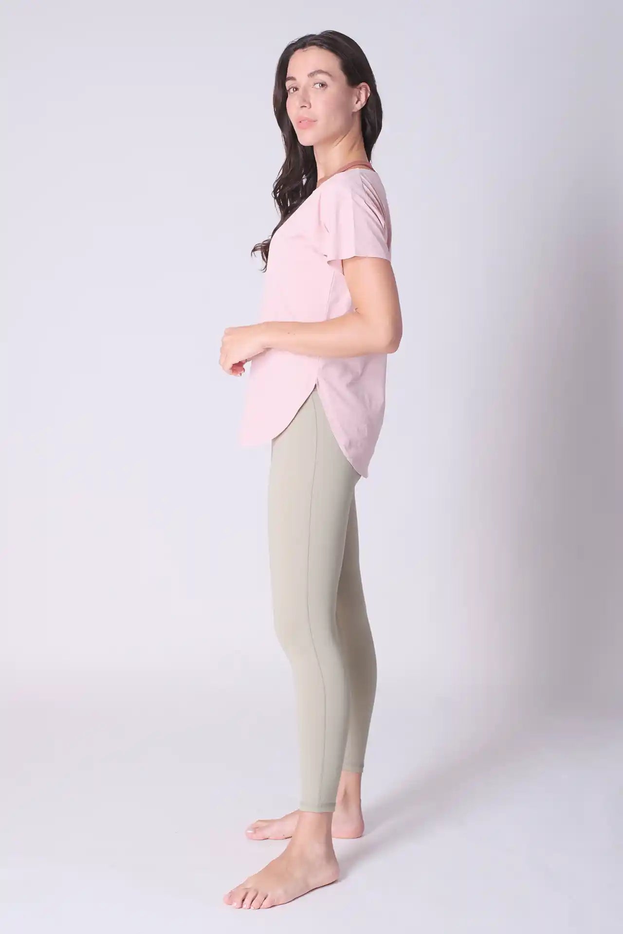 SPWJ0425 - Women's Wide Neck Curved Hem Yoga Tee - Baby pink