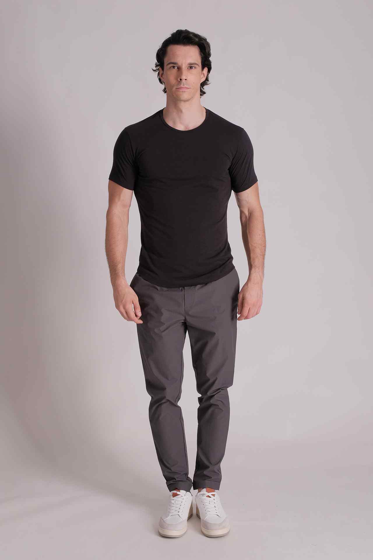 SPJ0426 - Essential Ultra Soft Stretch Cotton Crew Curve Hem Tee - Black