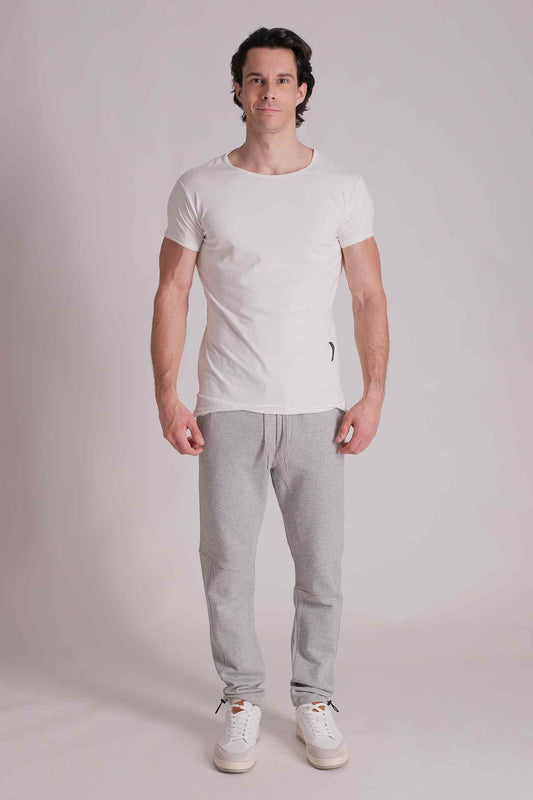 SPJ0427 - Ultra Soft Stretch Cotton Split Hem Crewneck Muscle Fit Tee - White