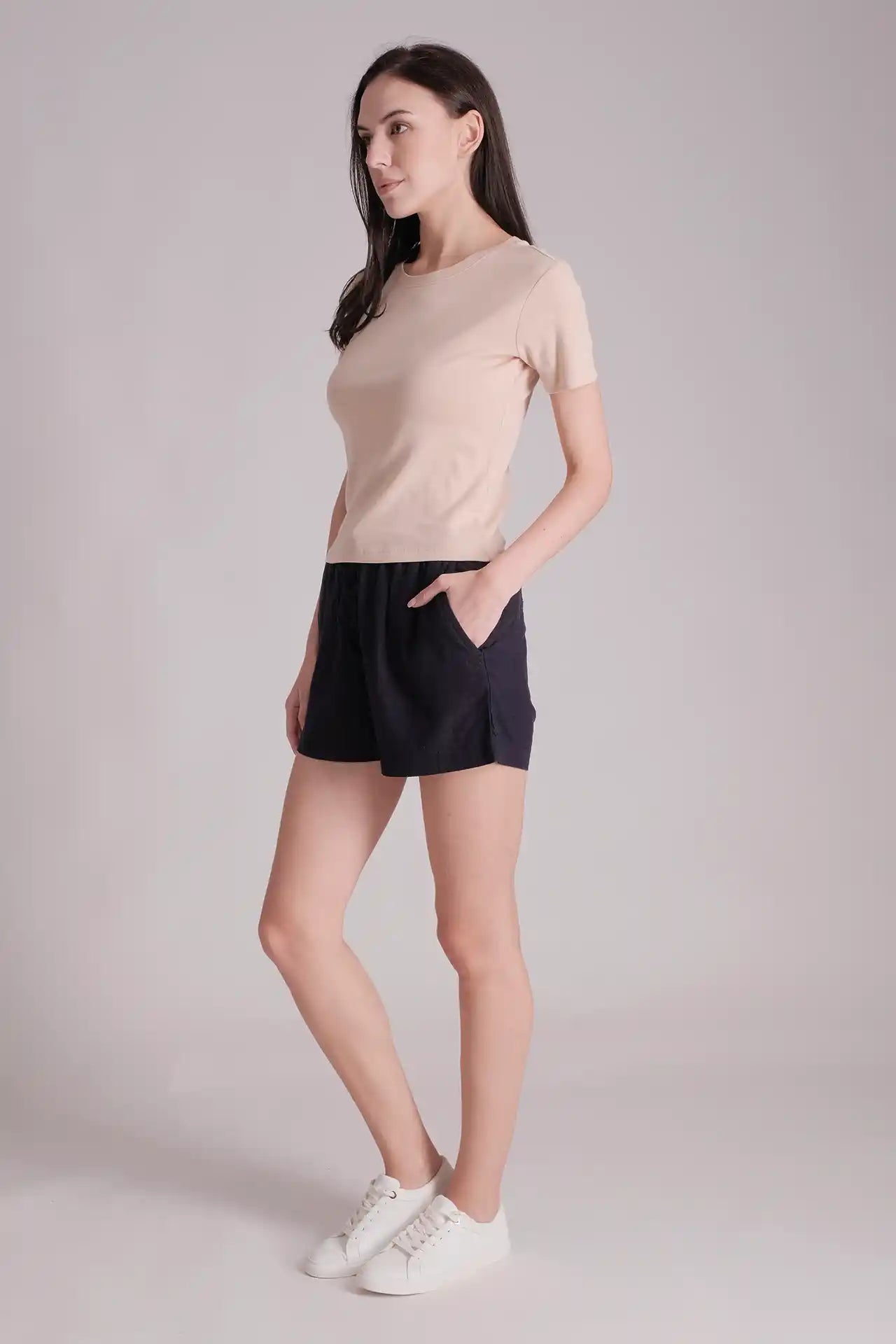 SPWJ0429 - Women's Essential Organic Cotton Stretchy Crew Tee - Beige