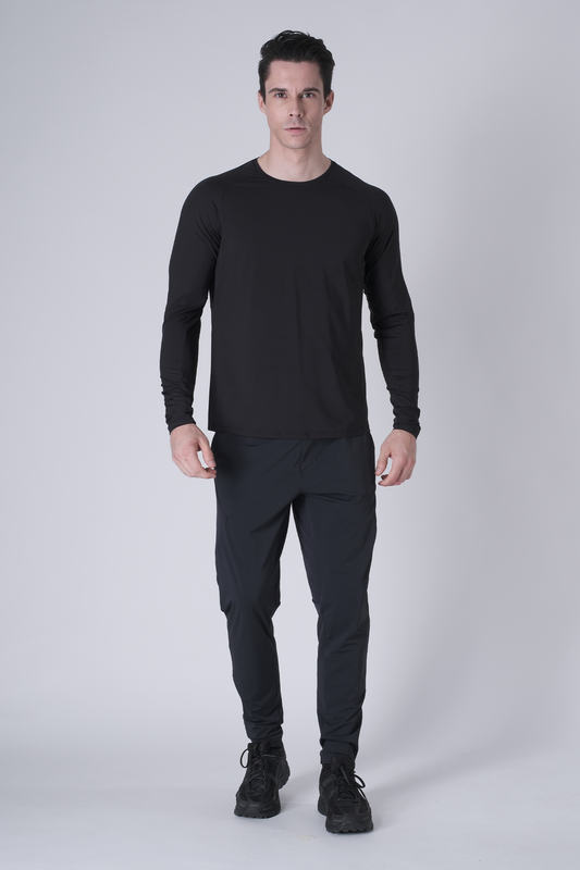 SPJ0467 - Ultra 4-Way Stretch Nylon Raglan Long Sleeve Training Tee - Black