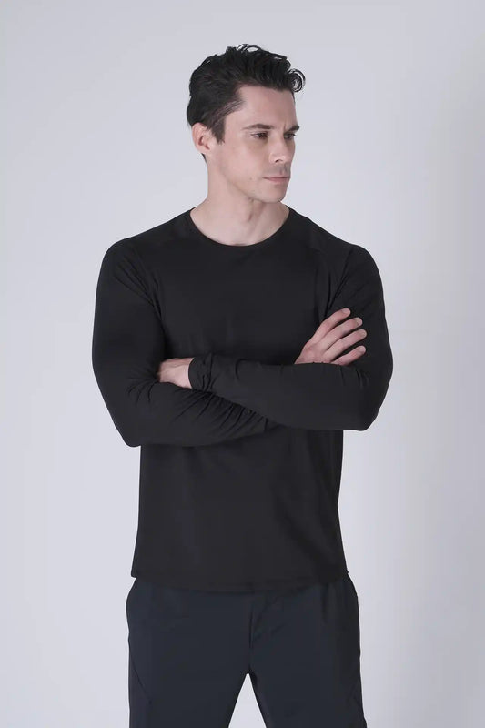 SPJ0467 - Ultra 4-Way Stretch Nylon Raglan Long Sleeve Training Tee - Black