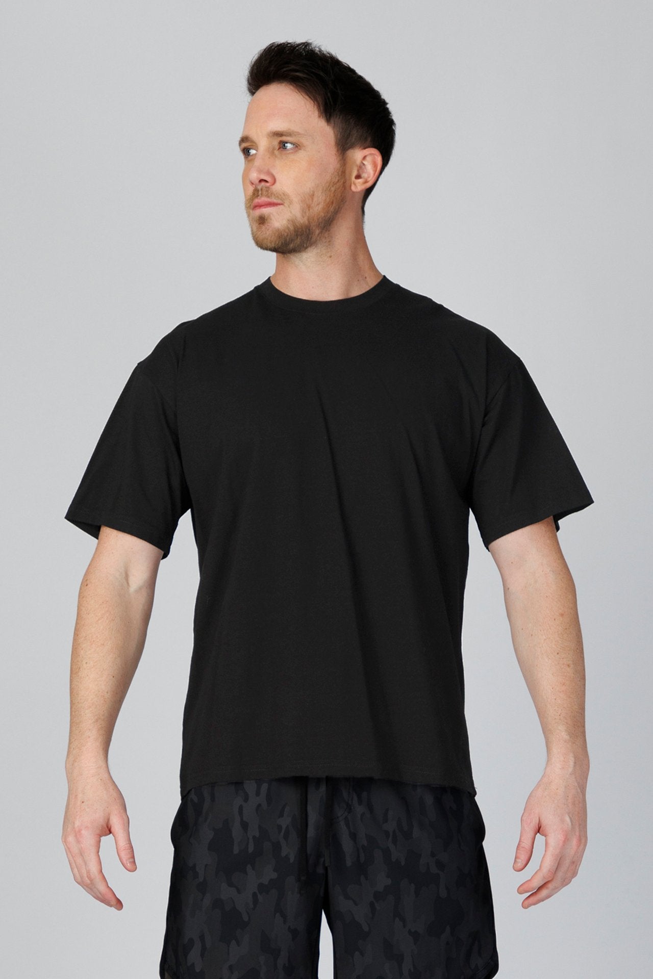 SPJ0491 - Ultra Soft Stretch Cotton Drop Shoulder Training Tee - Black