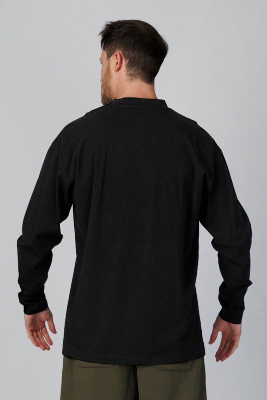 SPJ0508 - Relaxed Fit Ultra Soft Midweight Stretch Cotton Long Sleeve Recovery Tee - Black