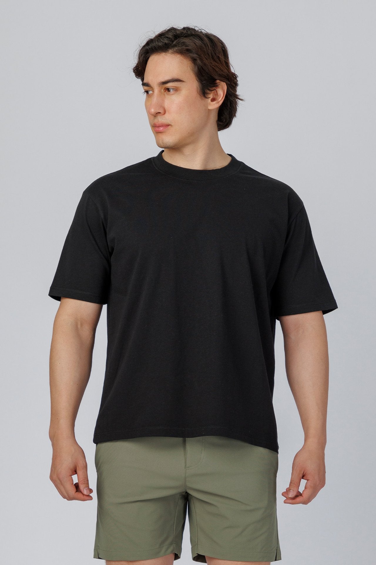 SPJ0510 - Coolmax Loose Fit Crewneck Straight-Hem Essential Cotton Tee - Black