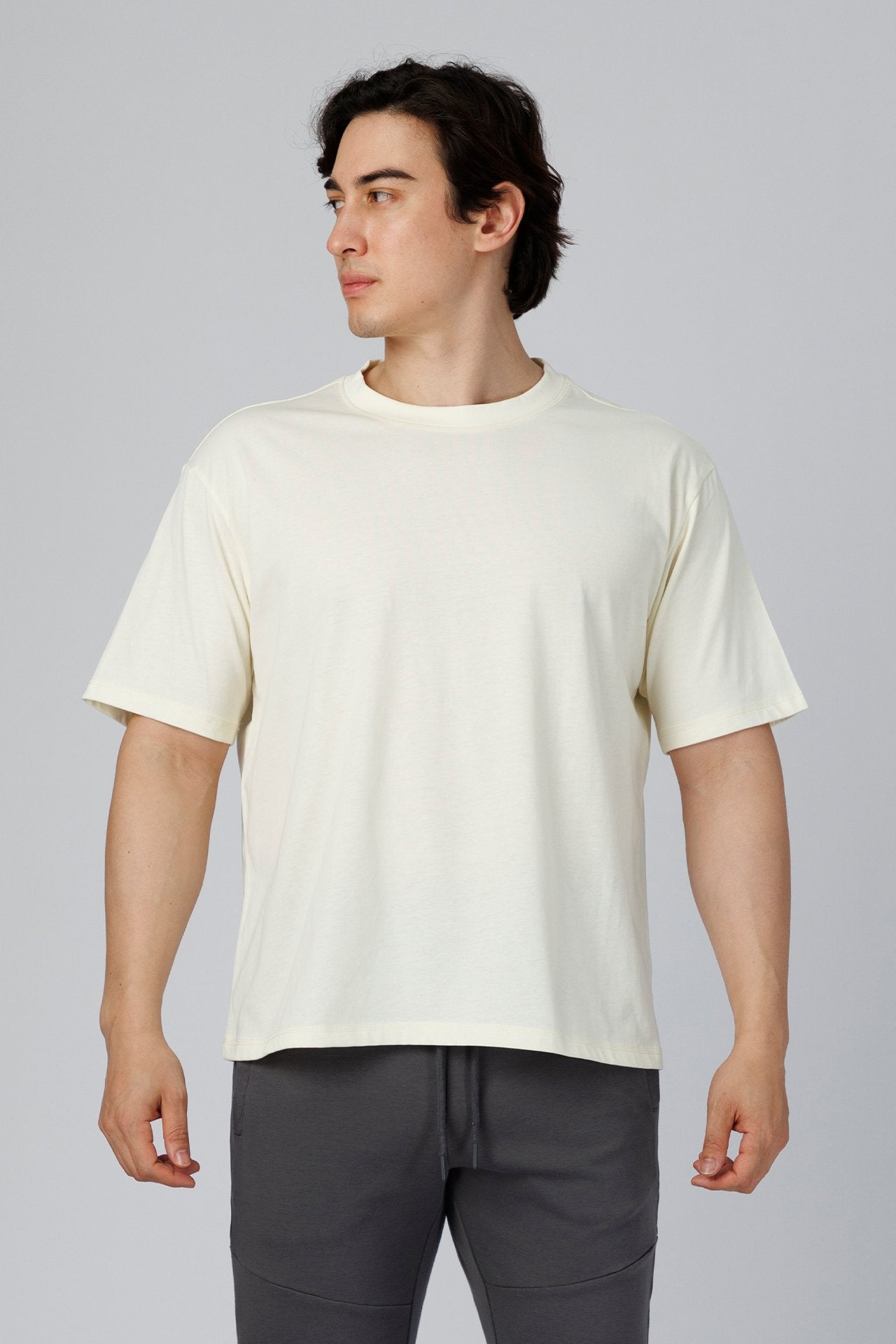 SPJ0510 - Coolmax Loose Fit Crewneck Straight-Hem Essential Cotton Tee - Natural