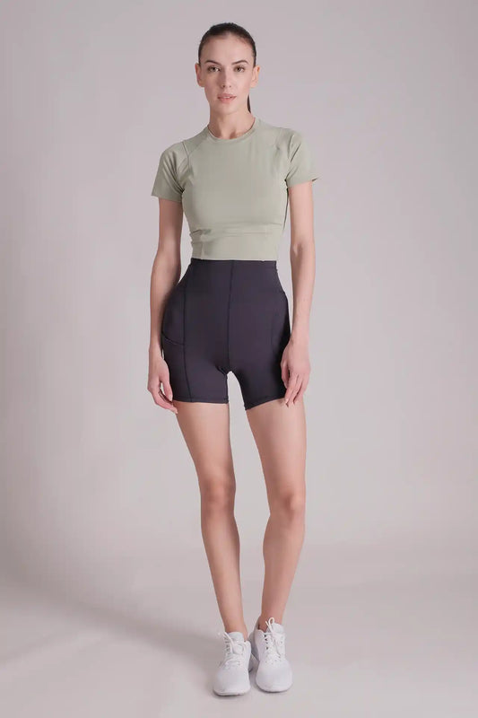 SPWJ21005 - Women's Ultra 4-Way Stretch Interlock Curve Seam Cropped Top - Mint