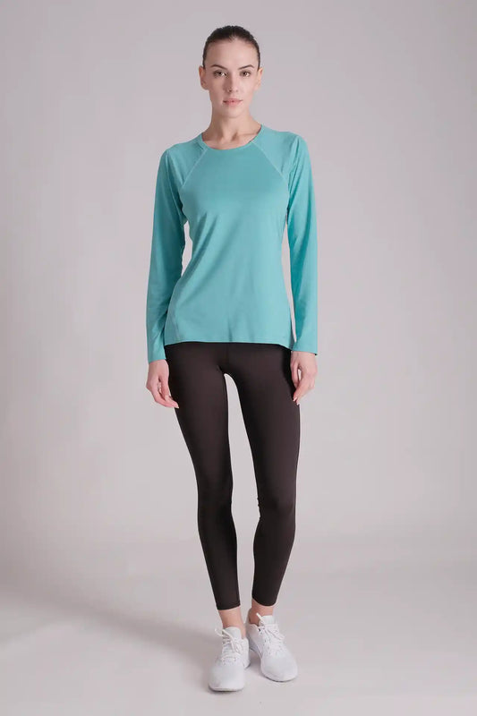 SPWJ22021 - Women's Quick-Dry 4-Way Stretch Jersey Hiking Raglan Long Sleeve Tee - Aqua