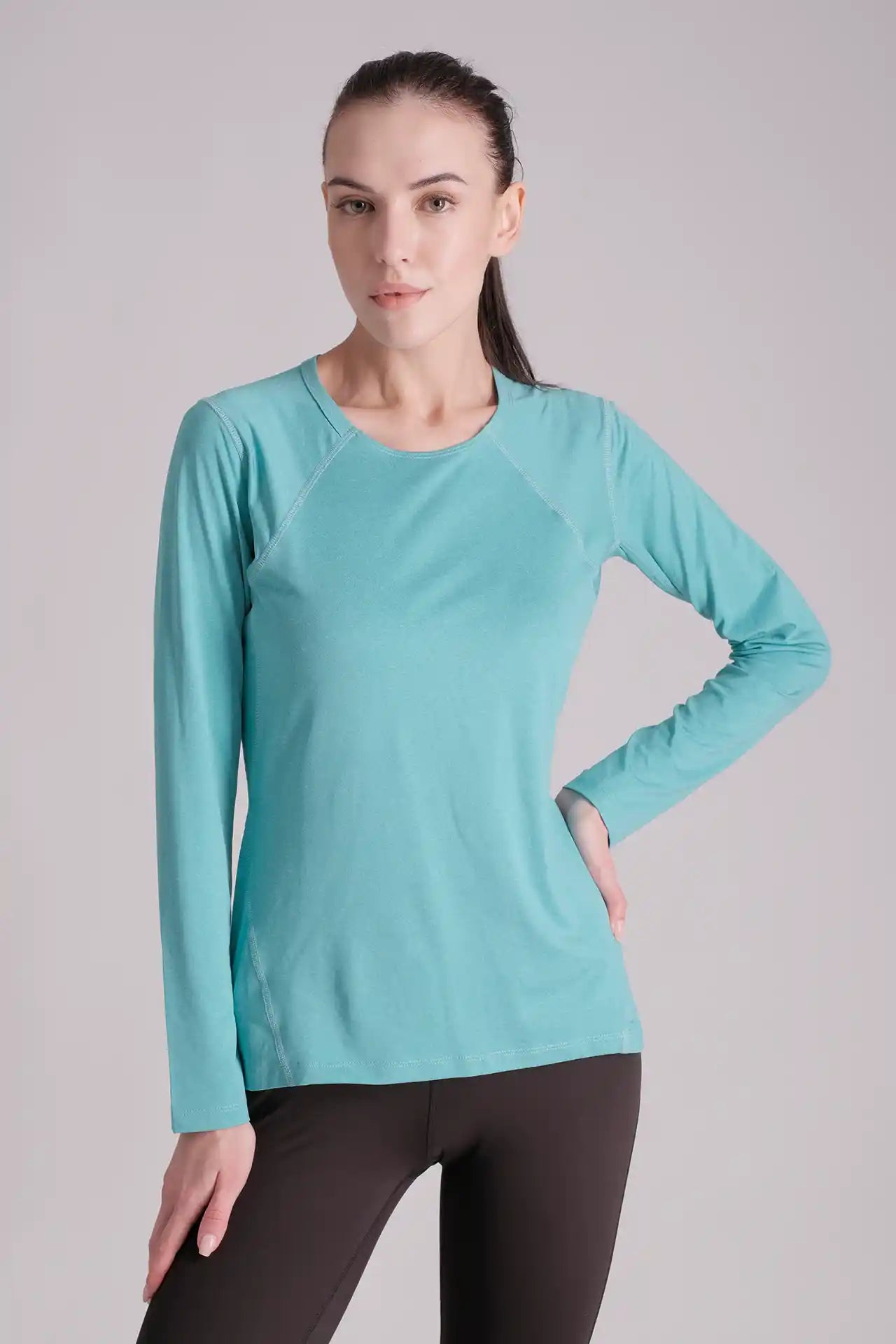 SPWJ22021 - Women's Quick-Dry 4-Way Stretch Jersey Hiking Raglan Long Sleeve Tee - Aqua
