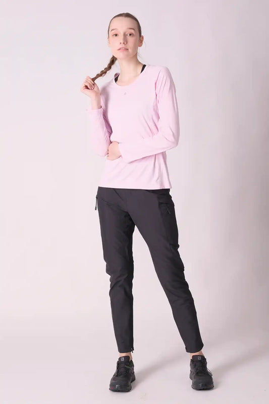 SPWJ23019 - Women's Meshed Raglan Crewneck Long Sleeve Top - Pink