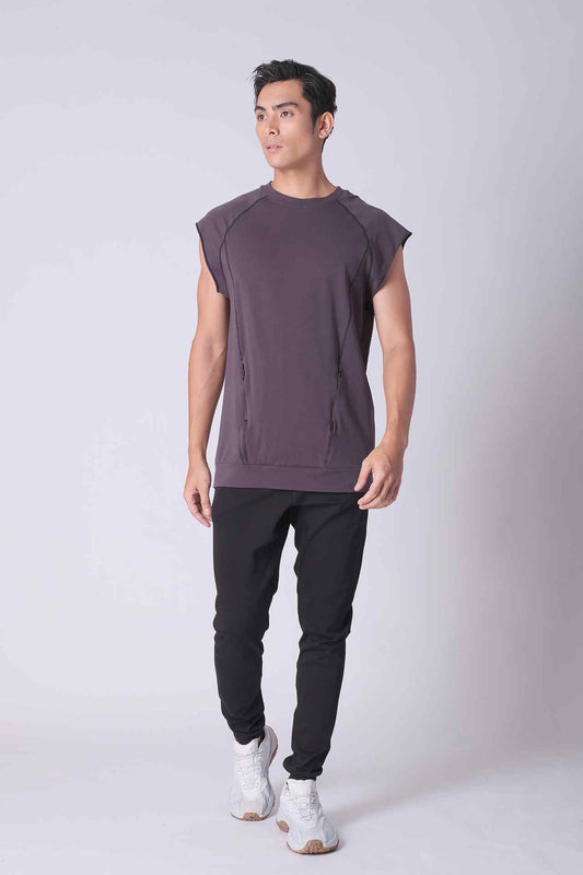 SPK0016 - Stretch French Terry Scoop Raglan Sleeveless Tank - Dark Grey