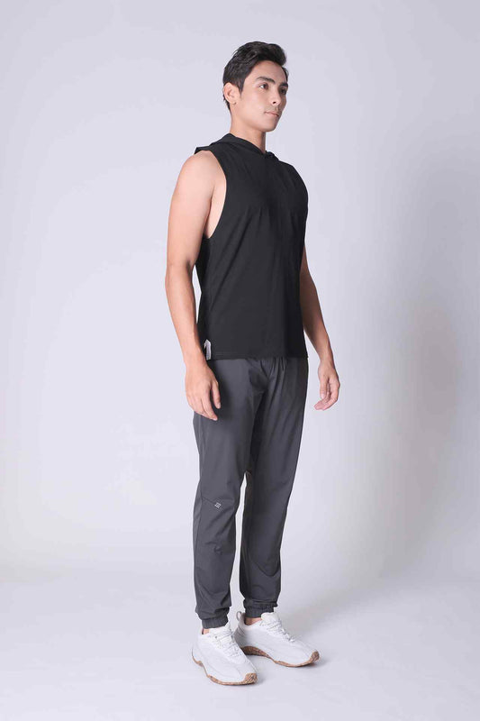 SPK0025 - Ultra Soft Stretch Cotton Gym Hooded Tank - Black