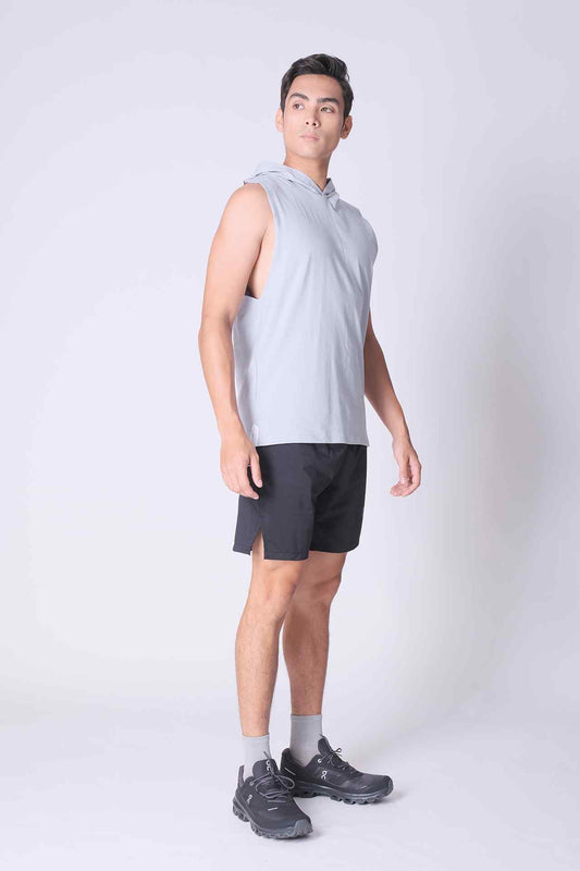 SPK0025 - Ultra Soft Stretch Cotton Gym Hooded Tank - Dusty Blue