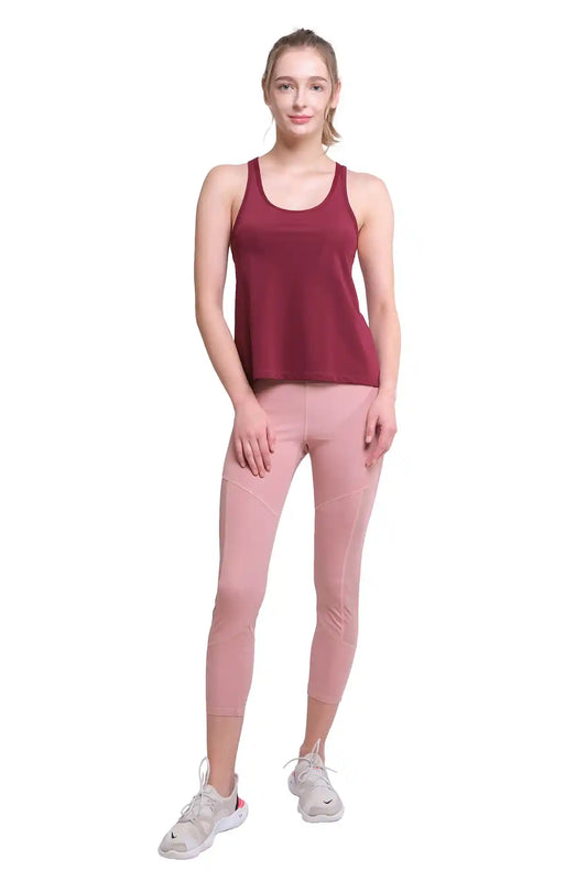 SPWK0101 - Women's Ultra 4-Way Stretch Overlapped Straps Mesh Tanktops - Burgundy