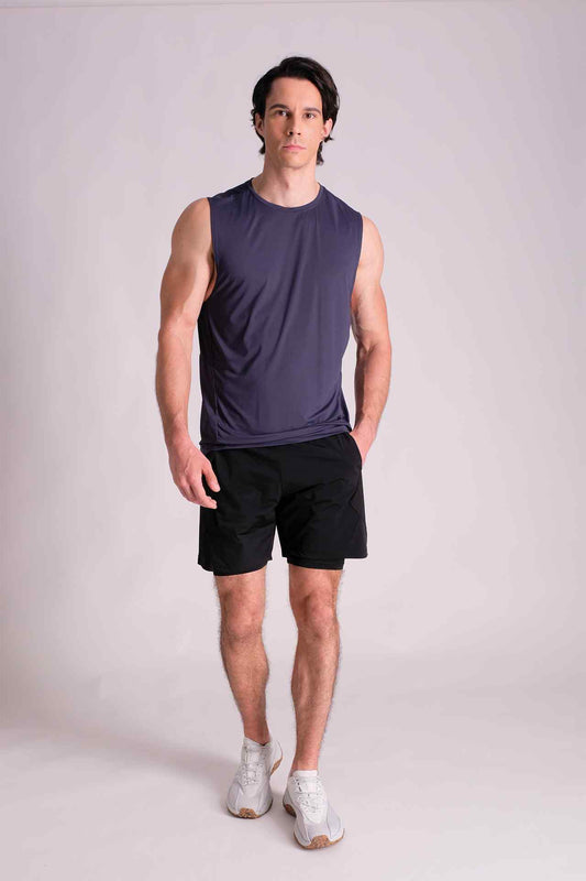 SPK0125 - Stretch Jacquard Nylon Shoulder Mesh Training Tank Top - Navy