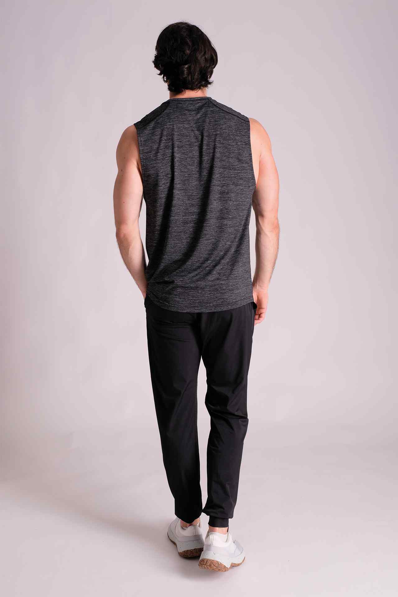 SPK0126 - Ultra Soft Stretch Nylon Curve Seam Yoga Tank Top - Heather Black