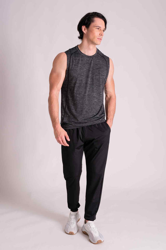 SPK0126 - Ultra Soft Stretch Nylon Curve Seam Yoga Tank Top - Heather Black