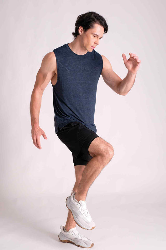 SPK0127 - Stretch Nylon Jacquard Workout Tank Top - Navy