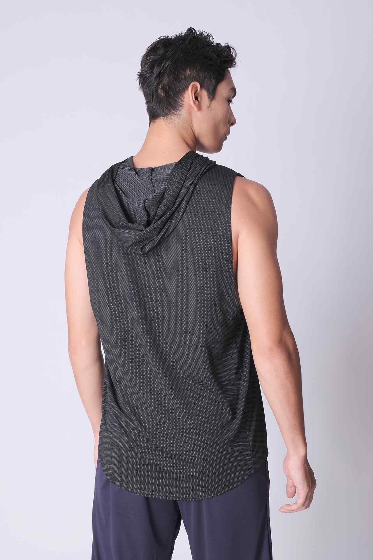 SPK0134 - Jacquard Workout Sleeveless Hoodie - Black