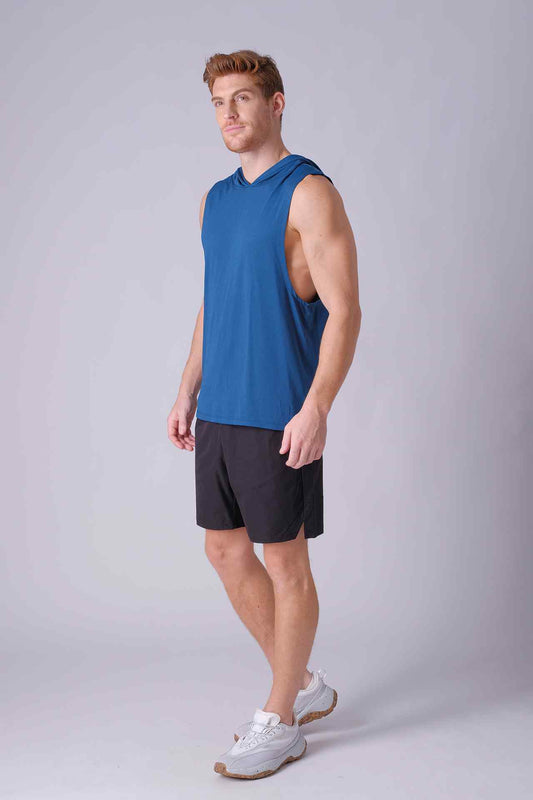 SPK0134 - Breathable Mesh Workout Sleeveless Hoodie - Navy