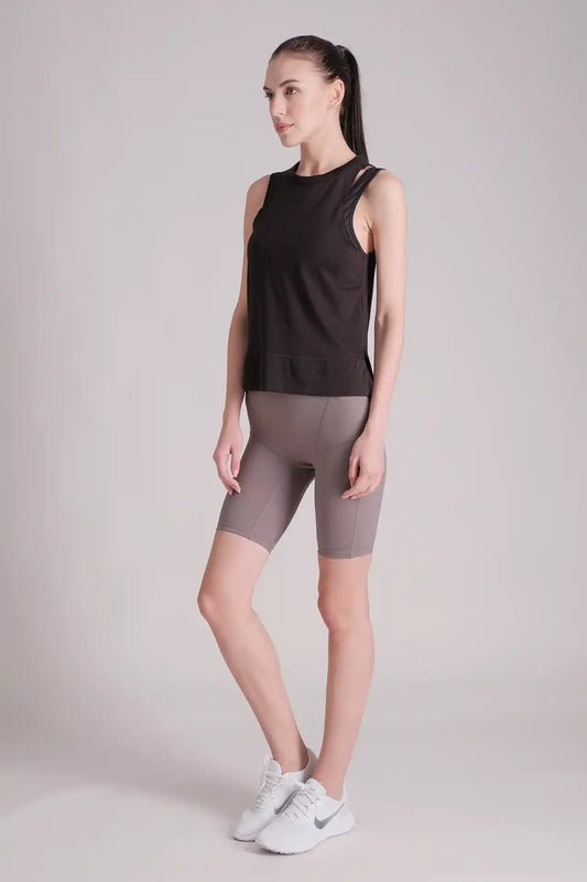 SPWK0139 - Women's High-Low Cut-out Back Tank Top - Black