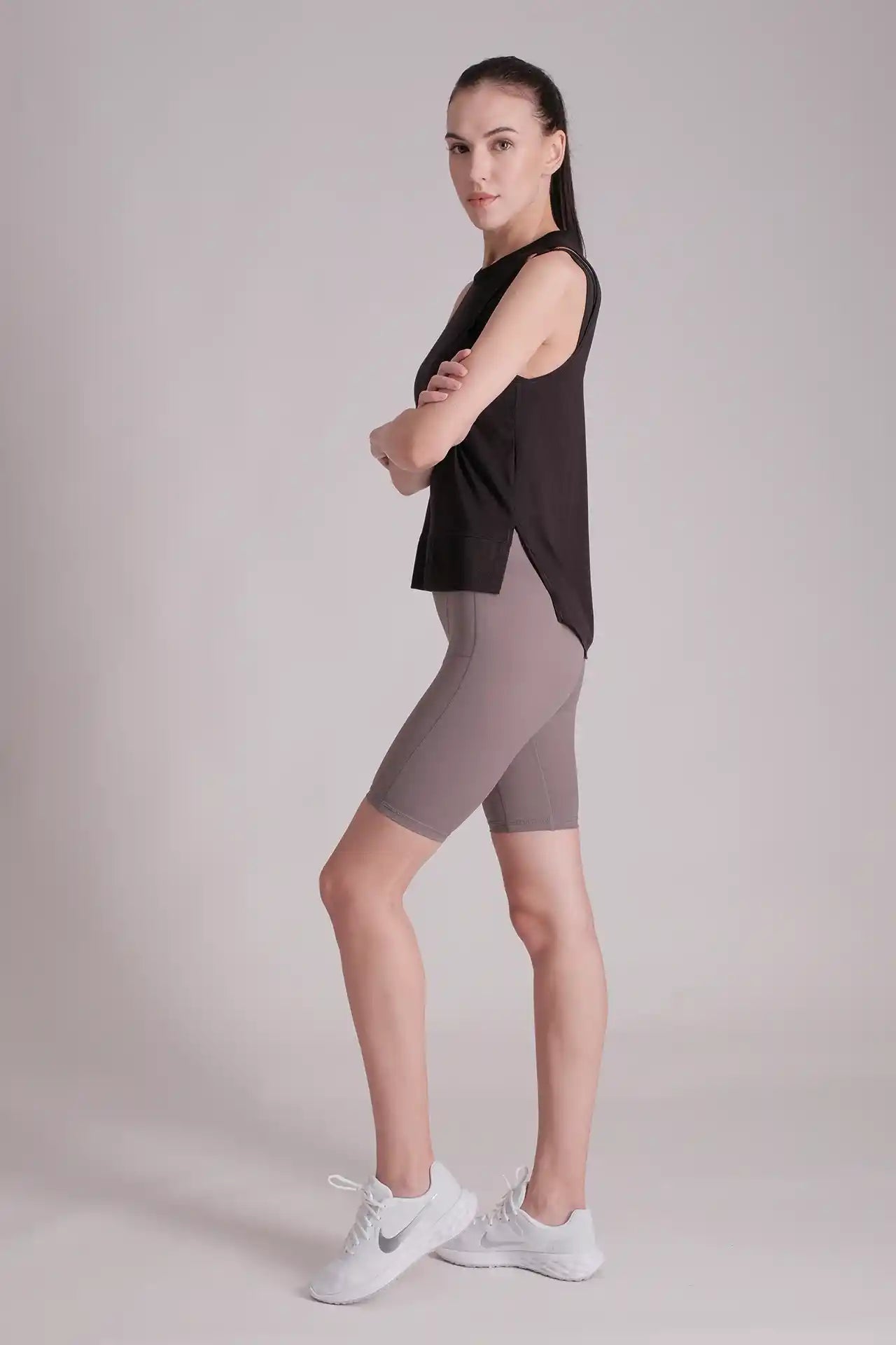 SPWK0139 - Women's High-Low Cut-out Back Tank Top - Black