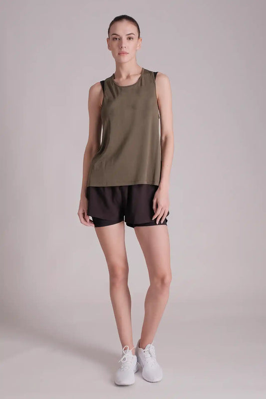 SPWK0145 - Women's Ultra Light-weight Curve Hem Running Tank Top - Army