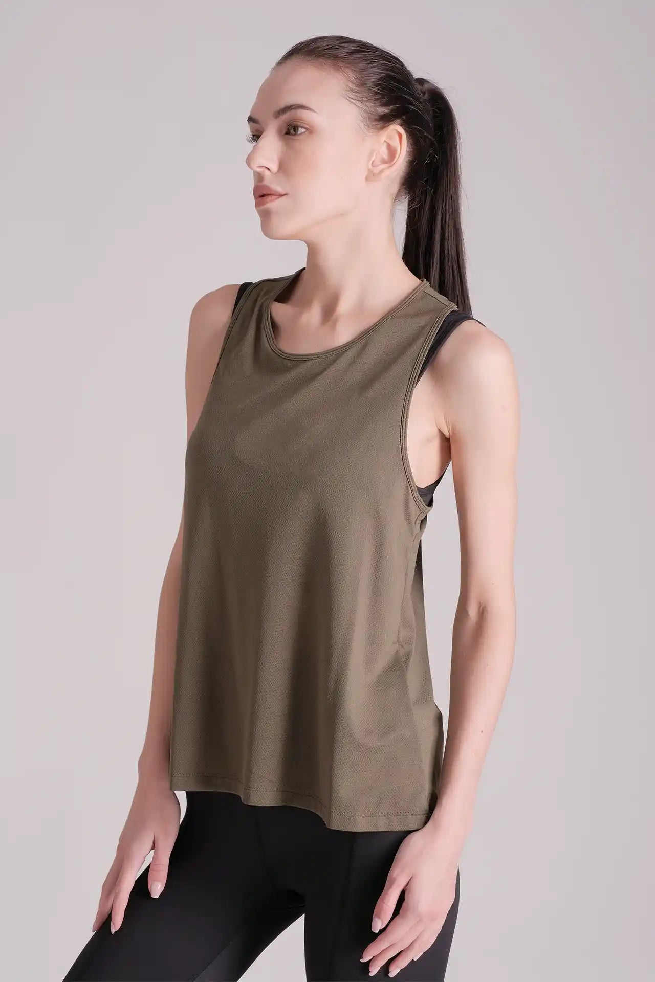 SPWK0145 - Women's Ultra Light-weight Curve Hem Running Tank Top - Army