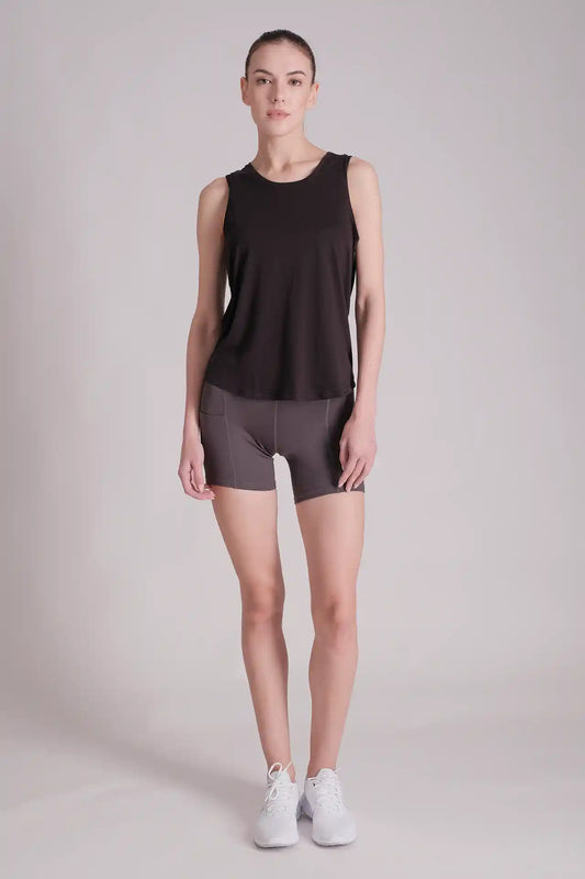 SPWK0148 - Women's UPF50+ Ultra 4-way Stretch Nylon Cut-out Back Tank Top - Black