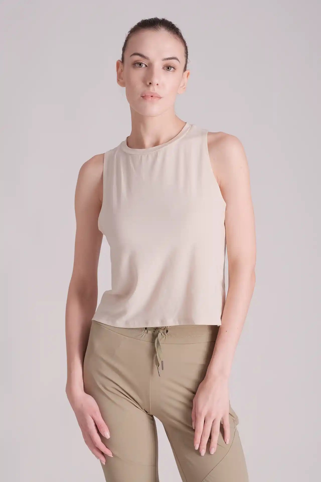SPWK0150 - Women's Crew Neck Racer Tank Top - Cream