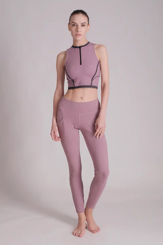 SPWK22003 - Women's Retro Racer Neck Half Zip Training Crop Vest - Purple