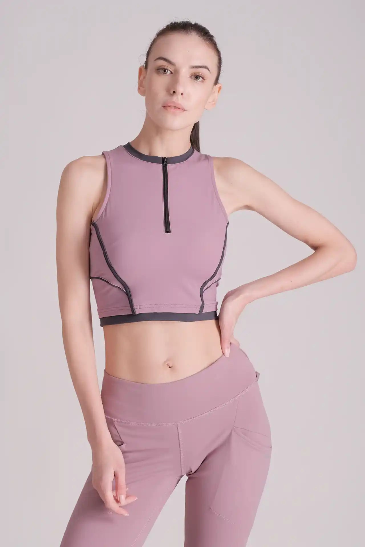 SPWK22003 - Women's Retro Racer Neck Half Zip Training Crop Vest - Purple