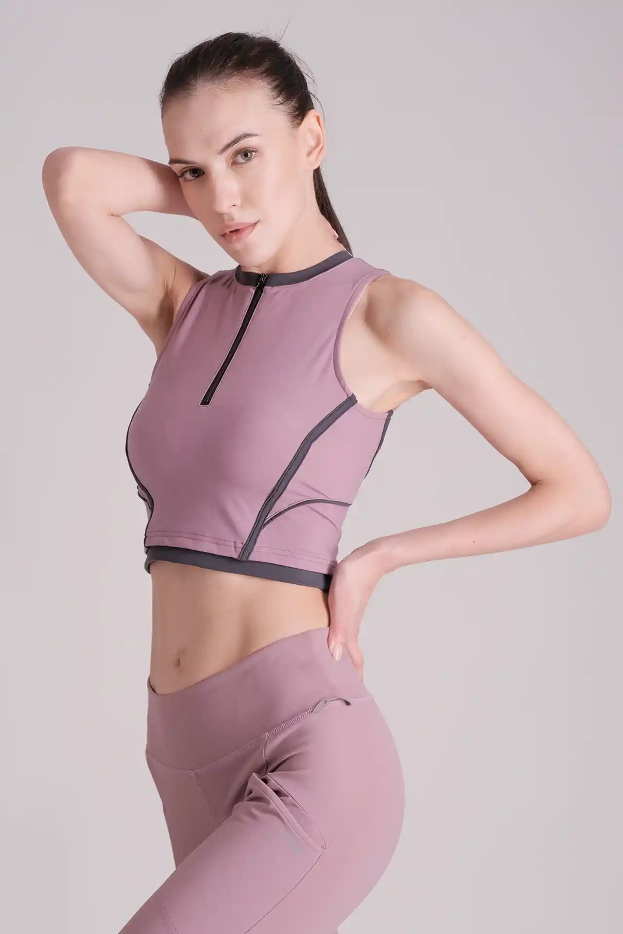 SPWK22003 - Women's Retro Racer Neck Half Zip Training Crop Vest - Purple