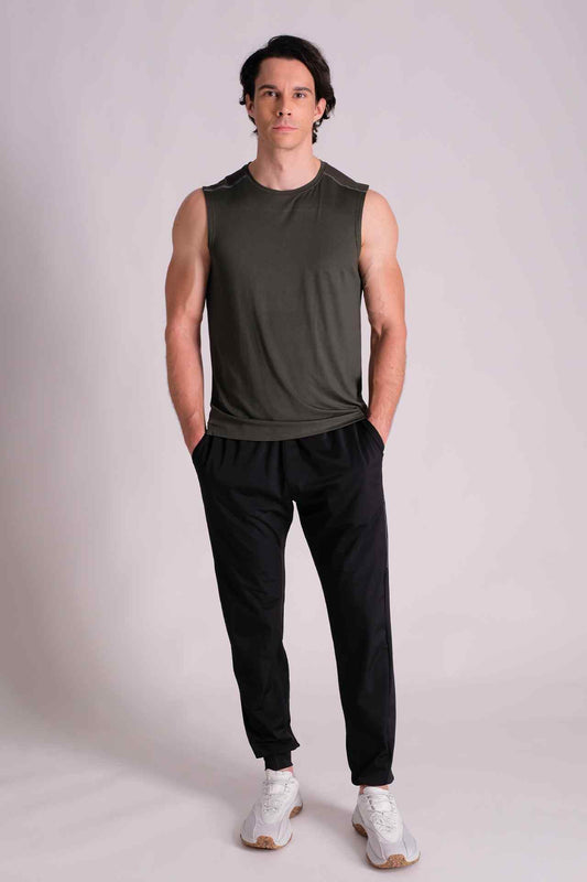 SPK22012 - Reflective Shoulder Seam Running Tank Top - Army Green