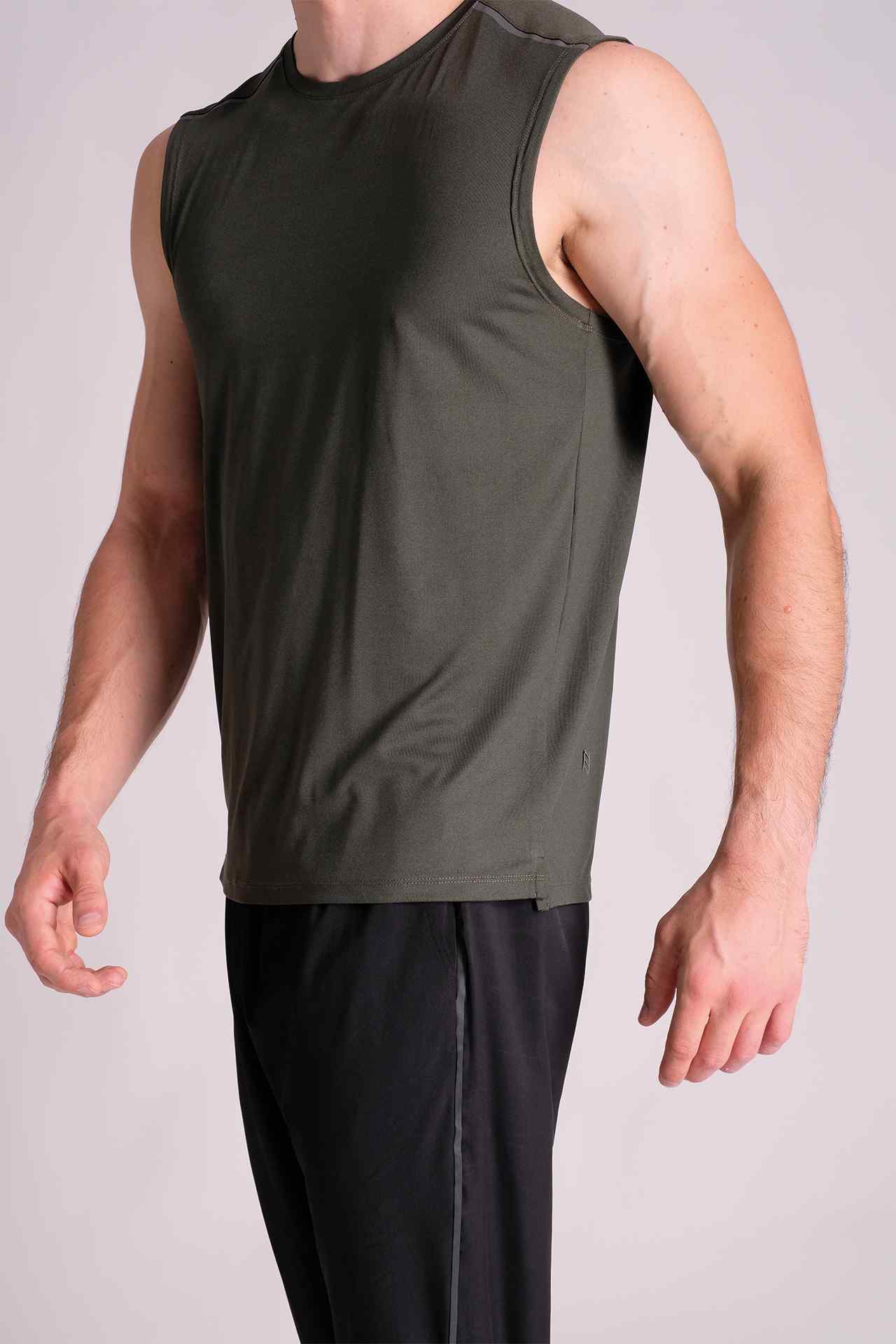 SPK22012 - Reflective Shoulder Seam Running Tank Top - Army Green