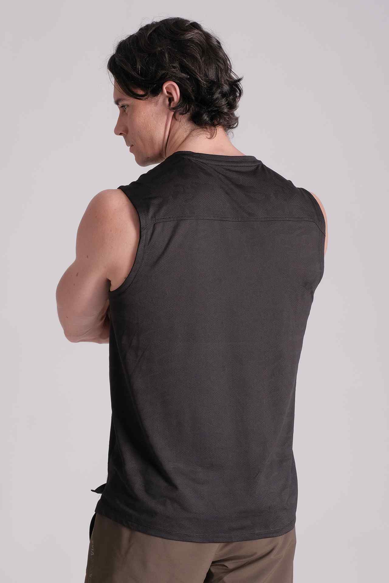 SPK22012 - Reflective Shoulder Seam Camo Running Tank Top - Black Camo