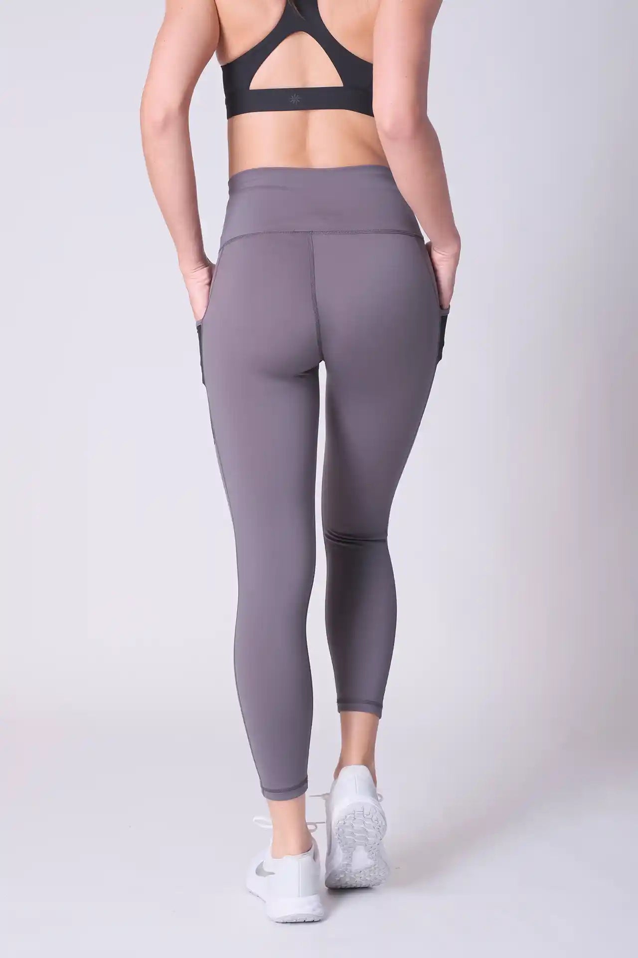 SPWL0001 - Women's Meshed Side Pocket Leggings 25" - Dark Grey