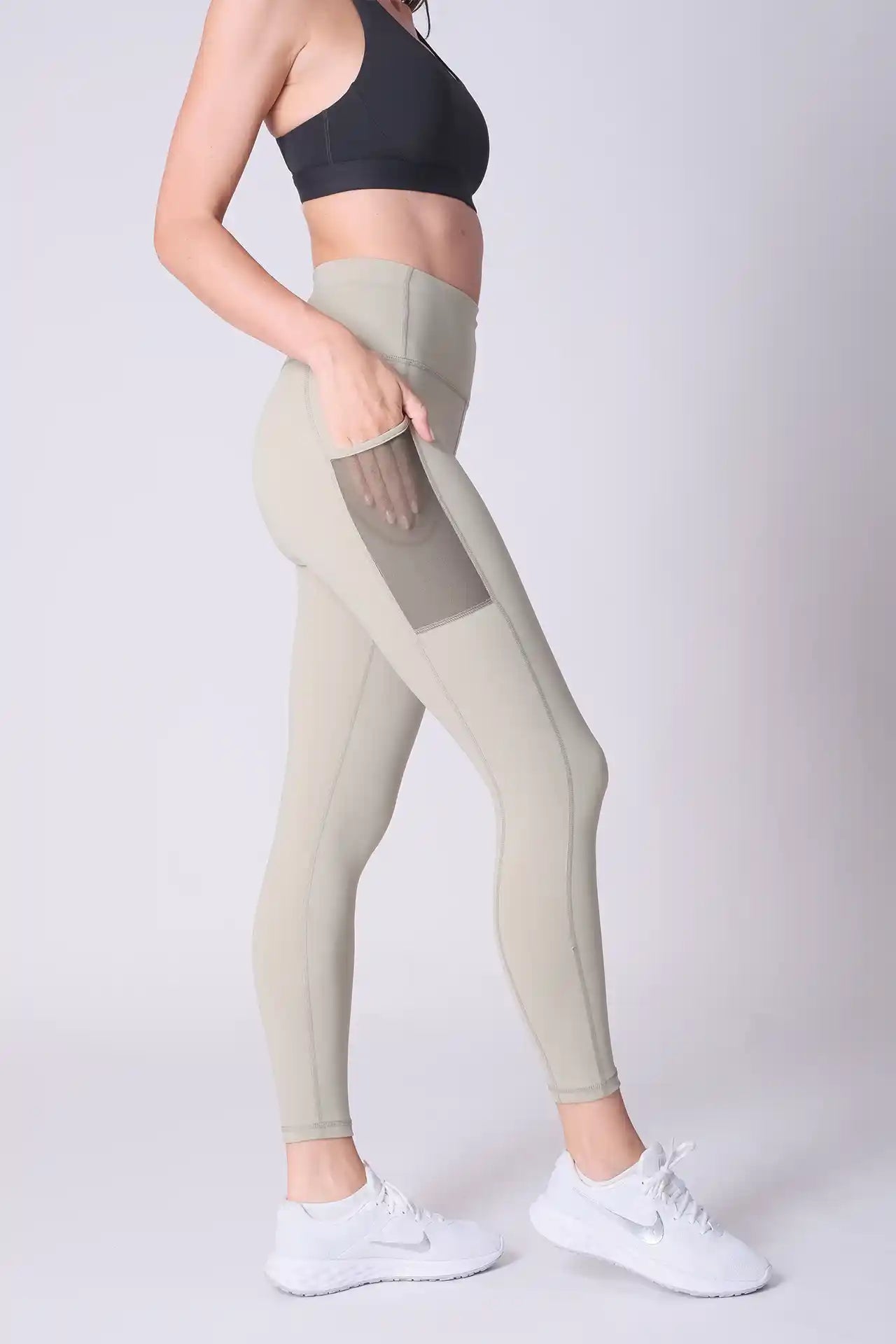SPWL0001 - Women's Meshed Side Pocket Leggings 25" - Sage